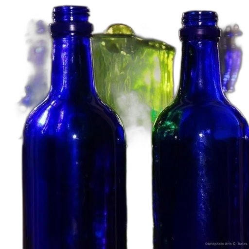 bottle, photorealistic, 3d render, blue transparent PNG cut-out