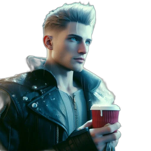 jacket, face, concept art, cyberpunk transparent PNG cut-out
