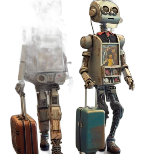 robot, staff, concept art, 3d render transparent PNG cut-out