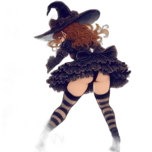 hat, dress, hair, staff transparent PNG cut-out