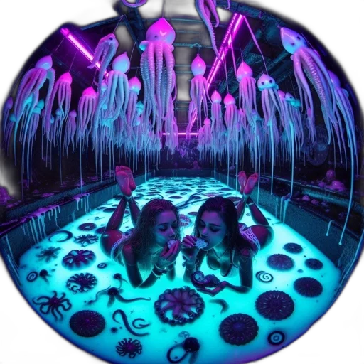 vaporwave, neon lights, underwater, outer space transparent PNG cut-out