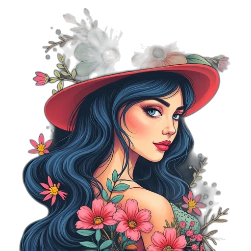 dress, hat, flower, crown transparent PNG cut-out