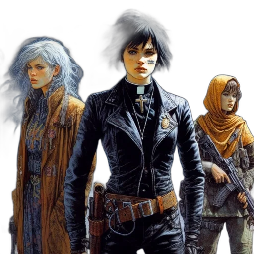 comic book art, concept art, fantasy art, cyberpunk transparent PNG cut-out