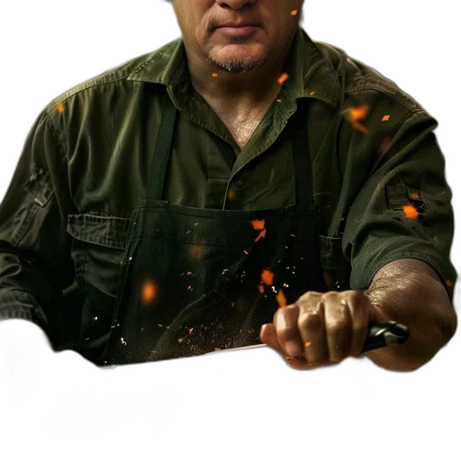 weapon, staff, jacket, face transparent PNG cut-out