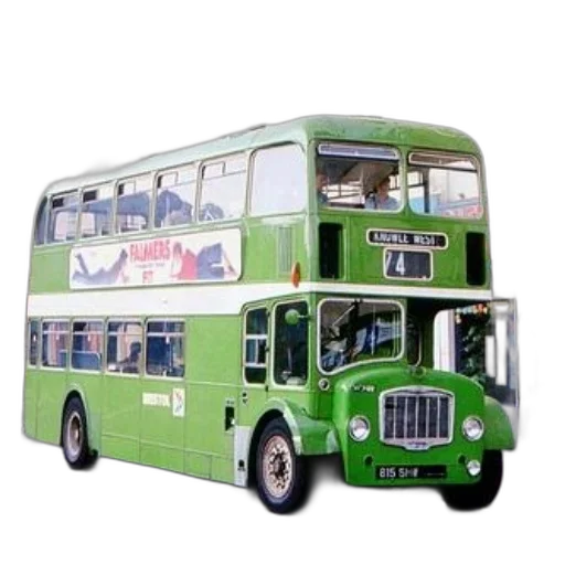 3d render, photorealistic, green, double-decker transparent PNG cut-out