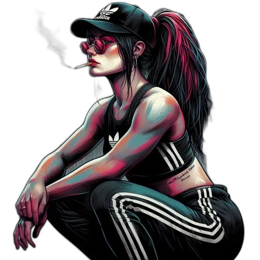 jacket, hat, cyberpunk, comic book art transparent PNG cut-out