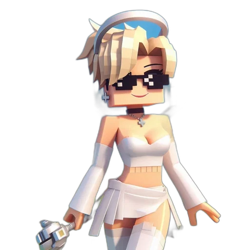 staff, dress, 3d render, pixel art transparent PNG cut-out