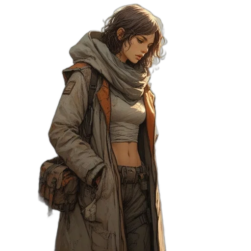 jacket, staff, concept art, cyberpunk transparent PNG cut-out