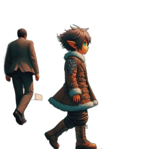 jacket, creature, mask, staff transparent PNG cut-out