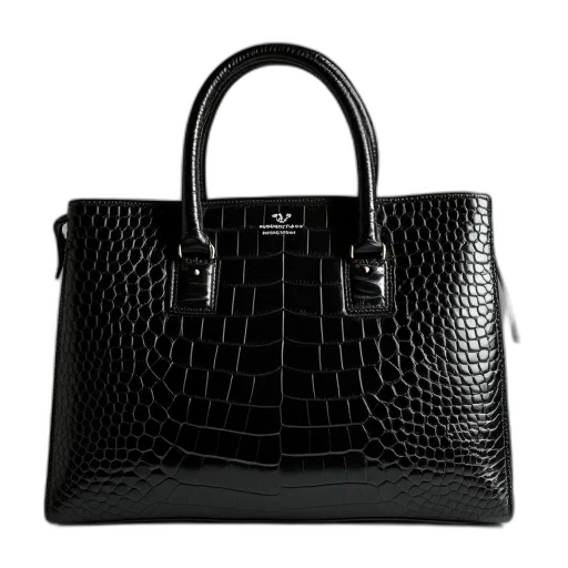 black, leather, bag, alligator transparent PNG cut-out
