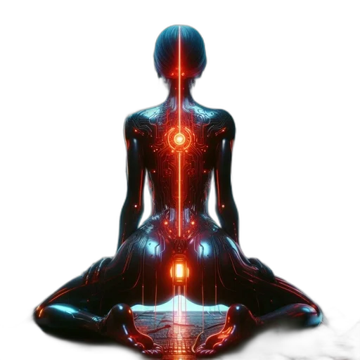 robot, concept art, 3d render, meditative transparent PNG cut-out