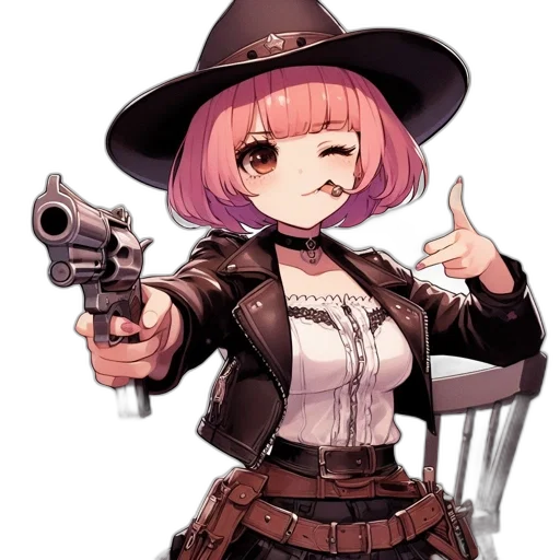weapon, staff, hat, jacket transparent PNG cut-out