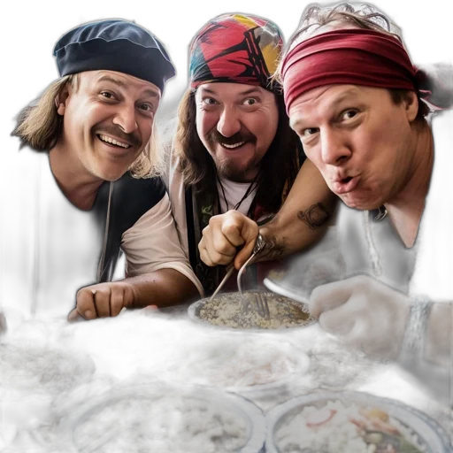 staff, food, three, men transparent PNG cut-out