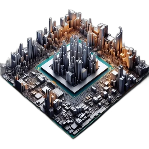 robot, building, 3d render, cyberpunk transparent PNG cut-out