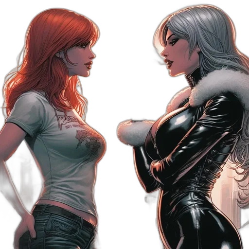 comic book art, concept art, two, women transparent PNG cut-out