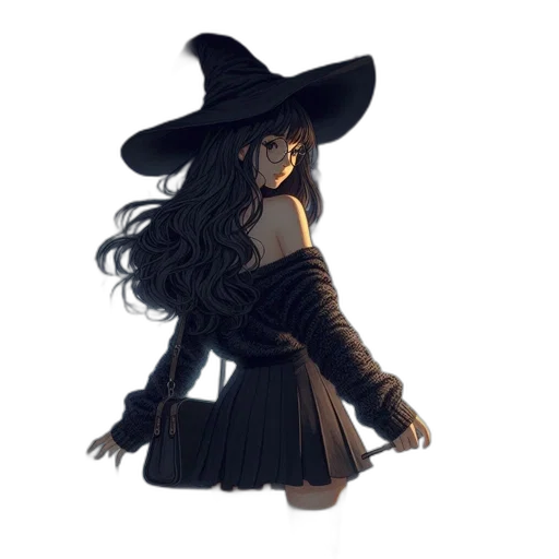 dress, hat, staff, hair transparent PNG cut-out
