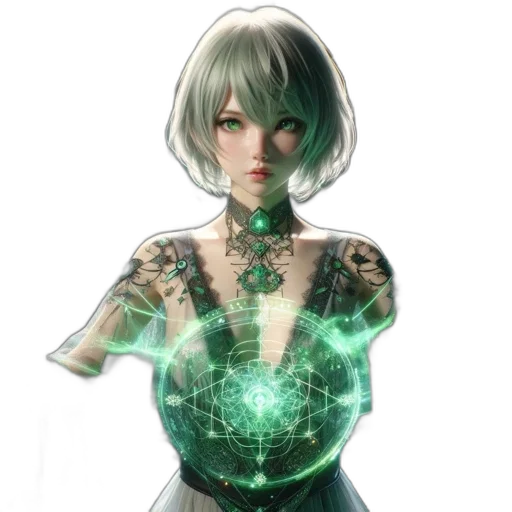 robot, dress, jewelry, staff transparent PNG cut-out