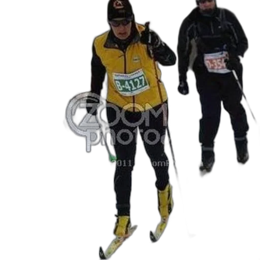 skier, yellow, vest, number transparent PNG cut-out