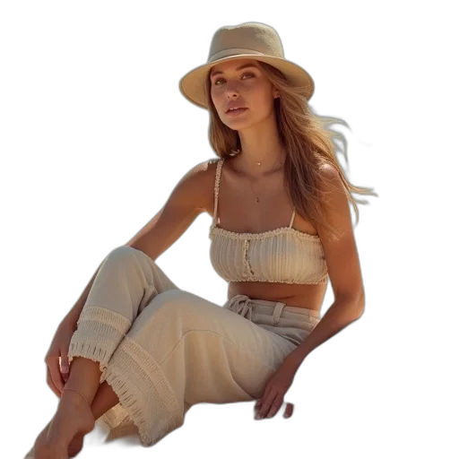 hat, dress, jewelry, photorealistic transparent PNG cut-out