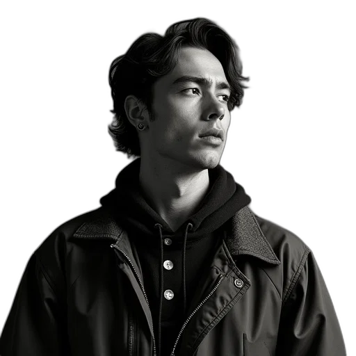 jacket, face, staff, hair transparent PNG cut-out