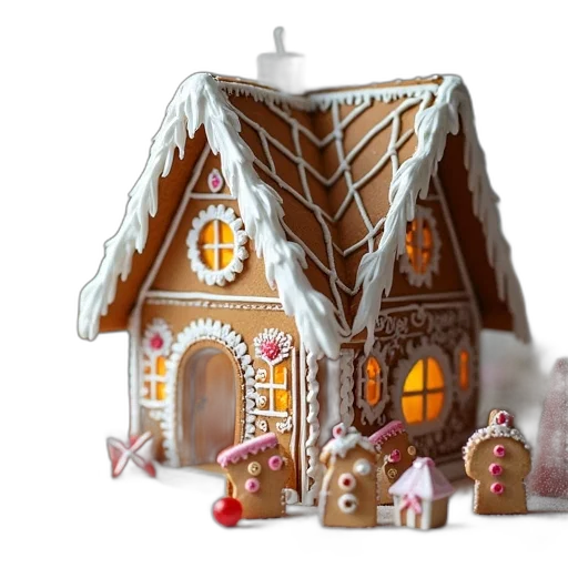 3d render, snow, gingerbread, house transparent PNG cut-out