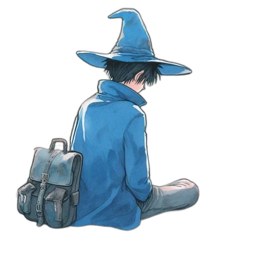 hat, jacket, staff, creature transparent PNG cut-out