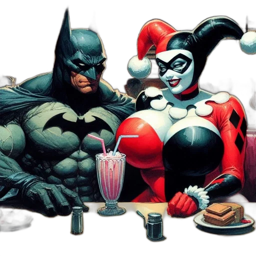 comic book art, concept art, batman, harley transparent PNG cut-out