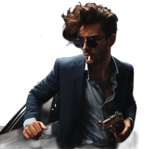 jacket, hair, weapon, face transparent PNG cut-out