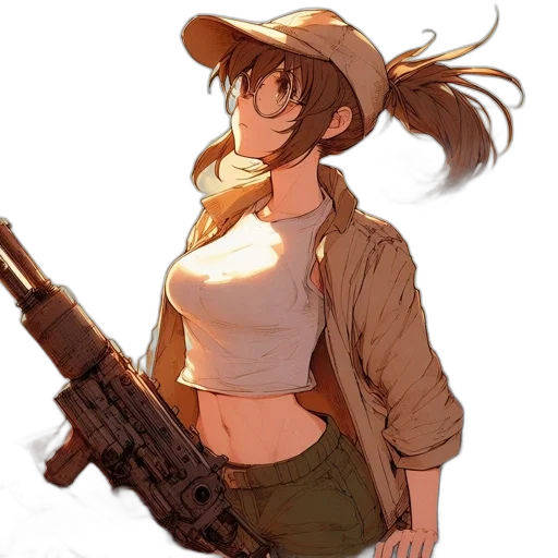 weapon, jacket, hat, staff transparent PNG cut-out