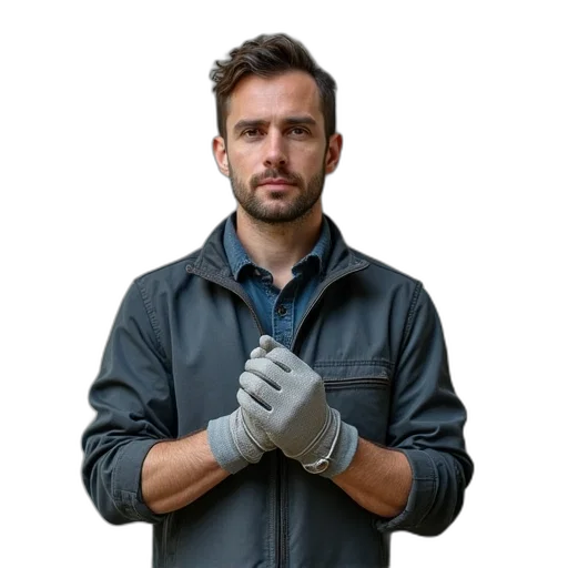 jacket, staff, face, weapon transparent PNG cut-out