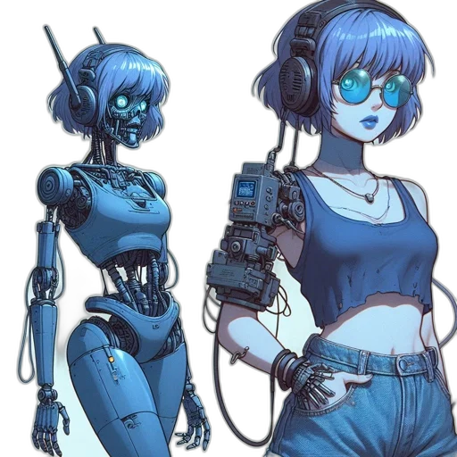 robot, weapon, staff, cyberpunk transparent PNG cut-out