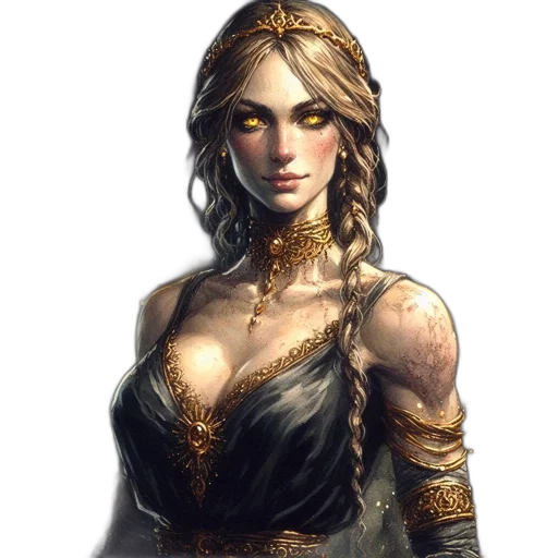 dress, jewelry, staff, face transparent PNG cut-out