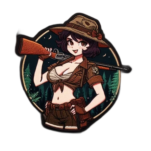weapon, staff, hat, jacket transparent PNG cut-out