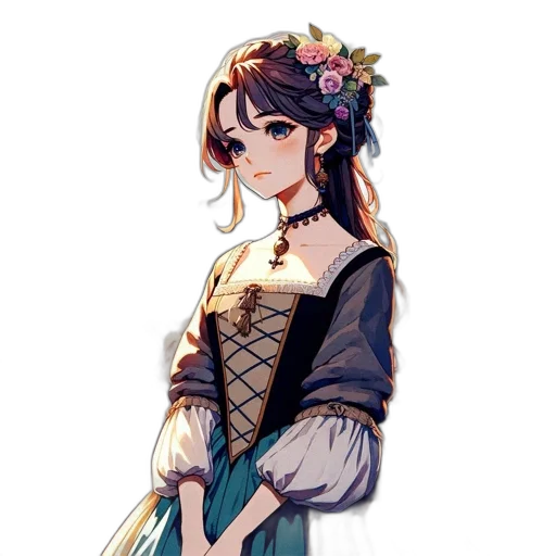dress, staff, flower, crown transparent PNG cut-out