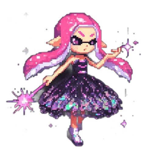 dress, weapon, pixel art, vaporwave transparent PNG cut-out