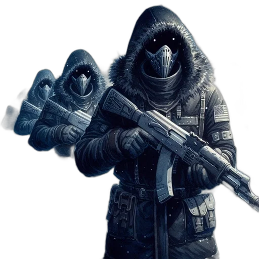 jacket, mask, weapon, staff transparent PNG cut-out