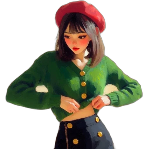jacket, hat, dress, staff transparent PNG cut-out