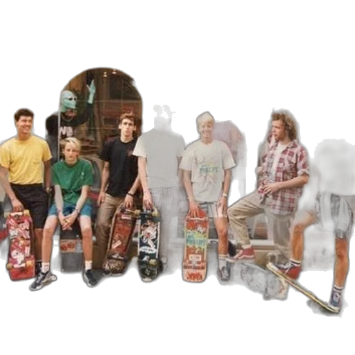 furniture, staff, group, skateboarders transparent PNG cut-out