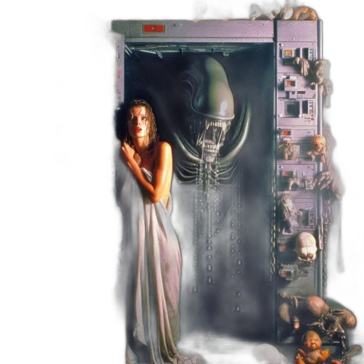 robot, dress, cyberpunk, vaporwave transparent PNG cut-out