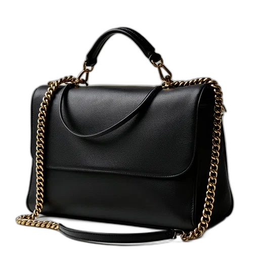 black, leather, handbag, textured transparent PNG cut-out