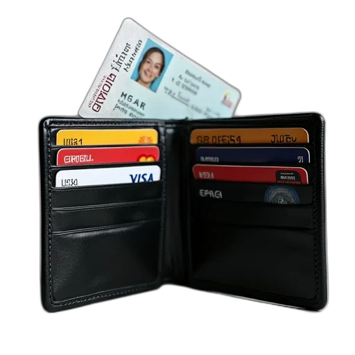 black, leather, wallet, open transparent PNG cut-out