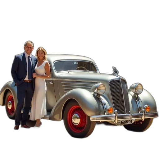 car, photorealistic, oil painting, vintage transparent PNG cut-out