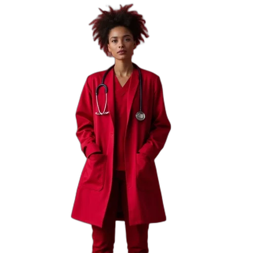 jacket, red, women, wearing transparent PNG cut-out