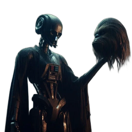 robot, creature, mask, staff transparent PNG cut-out