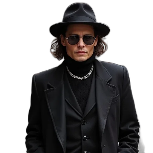 jacket, hat, jewelry, staff transparent PNG cut-out