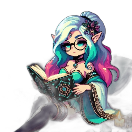 dress, staff, fantasy art, pixel art transparent PNG cut-out