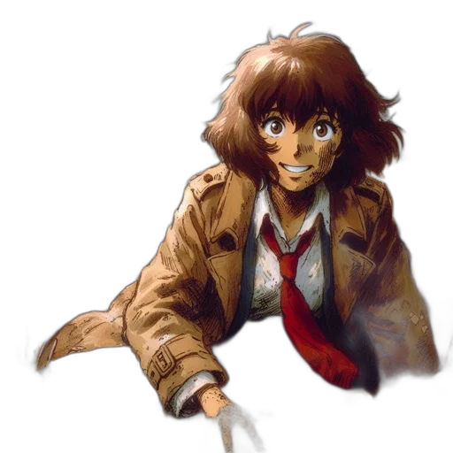 jacket, staff, face, creature transparent PNG cut-out