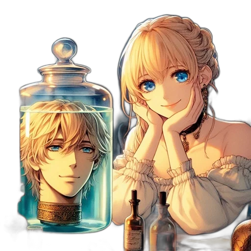bottle, dress, fantasy art, anime transparent PNG cut-out