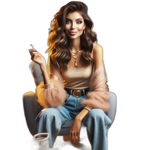 hair, jewelry, jacket, staff transparent PNG cut-out