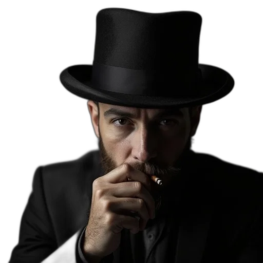 hat, staff, face, photorealistic transparent PNG cut-out